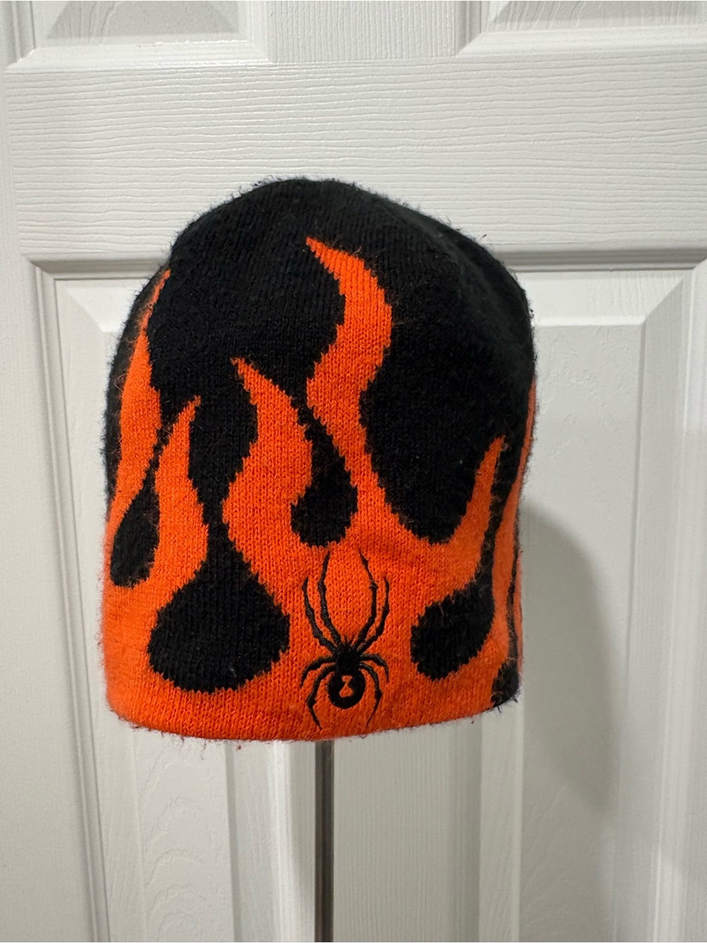 Spider Black & Orange Flame Beanie with Spider Accent